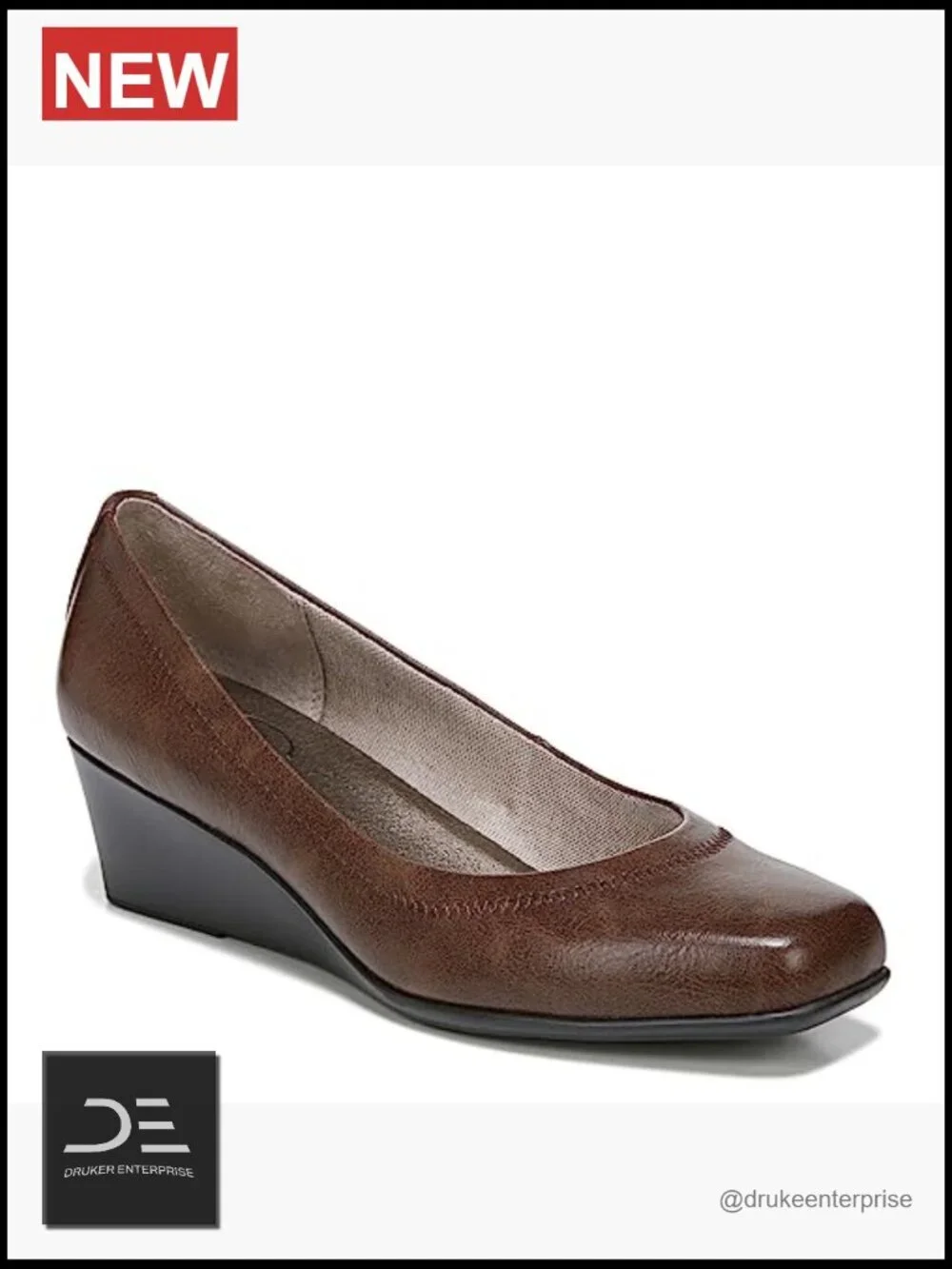 Faux Leather Wedge Pump with Cushioned Insole Slip On